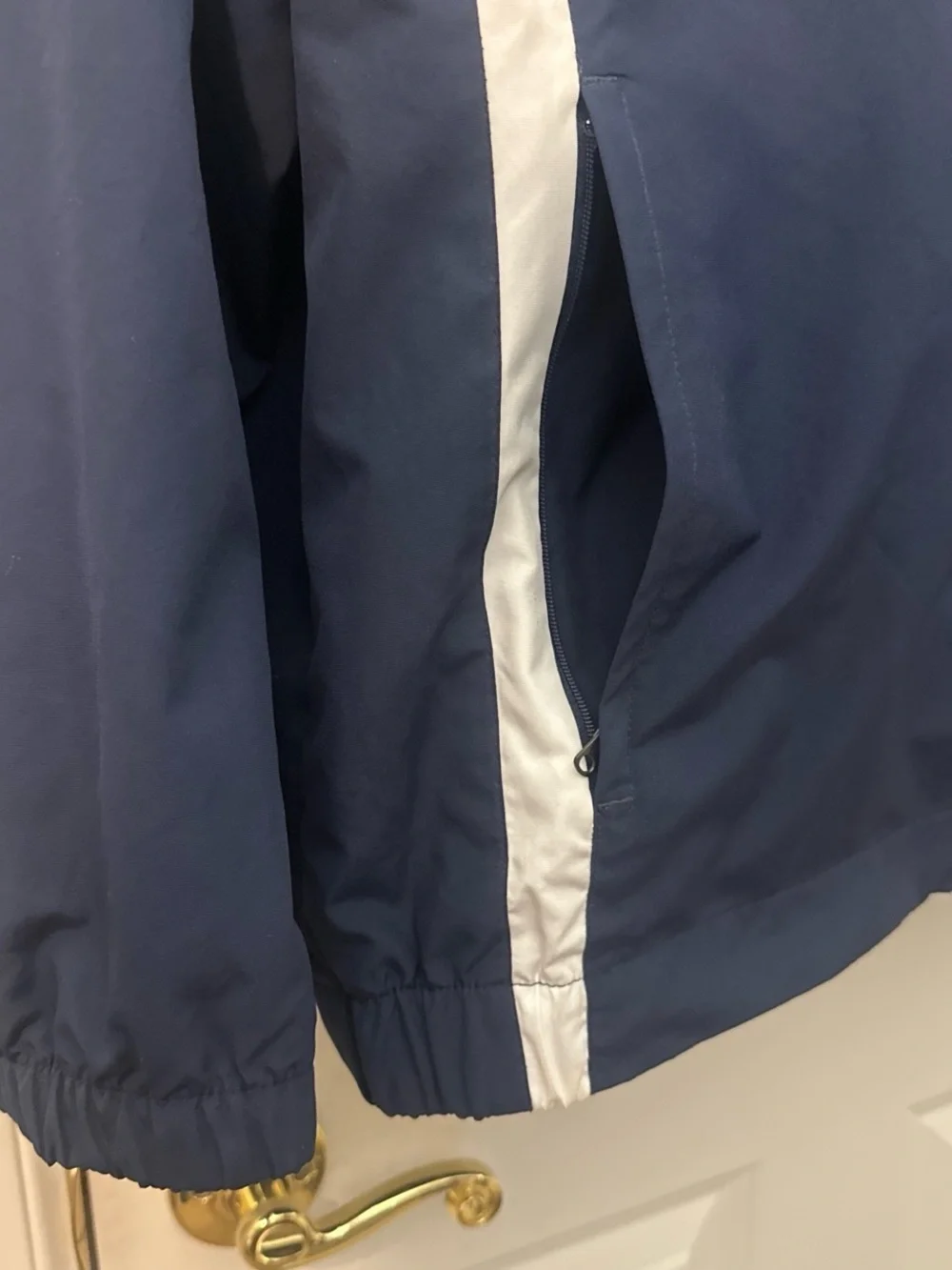 Vintage 1990’s Nike Men’s Navy Track Jacket with White Accents
